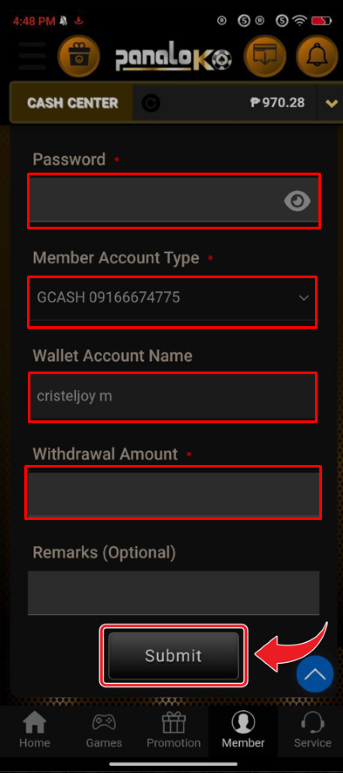 Withdraw at Panalako Step 3