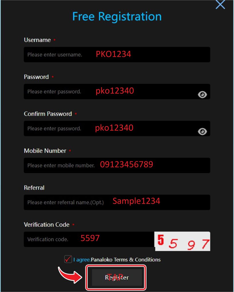 Register panaloko: Please provide your REAL DETAILS